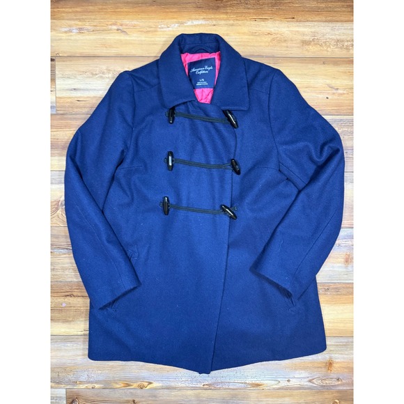 American Eagle Outfitters Jackets & Blazers - American Eagle Outfitters Navy Blue Wool Blend Toggle Duffle Coat Womens Large
